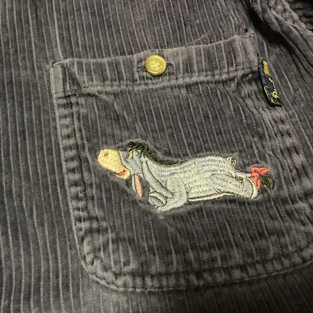 Vintage Disney Pooh Corduroy Shirt S Gray Purple Eeyore Piglet‎ Button Down - Picture 5 of 12